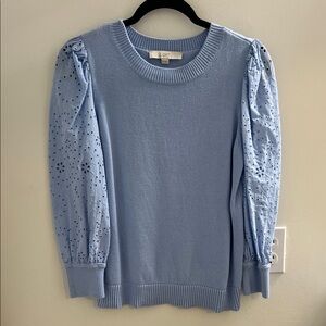 LOFT Sky Blue Knit Top with Eyelet Sleeves